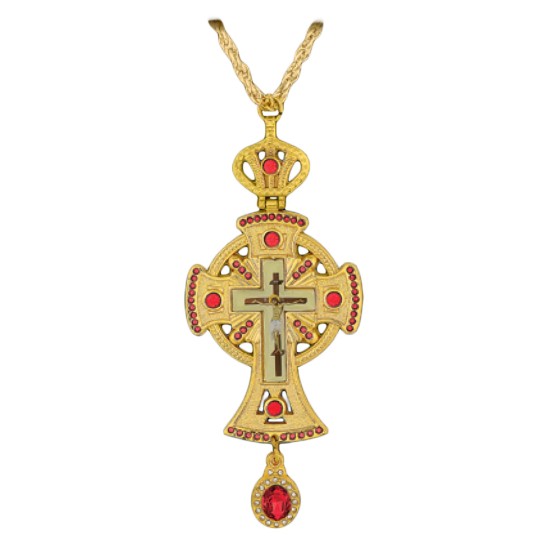 ΣΤΑΥΡΟΣ ΕΠΙΣΤΗΘΙΟΣ ΠΕΡΙΠΑΤΟΥ ΕΠΙΧΡΥΣΟΣ ΣΜΑΛΤΟ ΚΟΚΚΙΝΗ ΠΕΤΡΑ