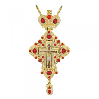 ΣΤΑΥΡΟΣ ΕΠΙΣΤΗΘΙΟΣ  ΕΠΙΧΡΥΣΟΣ ΣΜΑΛΤΟ ΚΟΚΚΙΝΕΣ ΠΕΤΡΕΣ