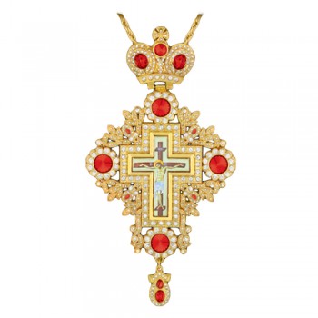 ΣΤΑΥΡΟΣ ΕΠΙΣΤΗΘΙΟΣ  ΕΠΙΧΡΥΣΟΣ ΣΜΑΛΤΟ ΚΟΚΚΙΝΗ ΠΕΤΡΑ