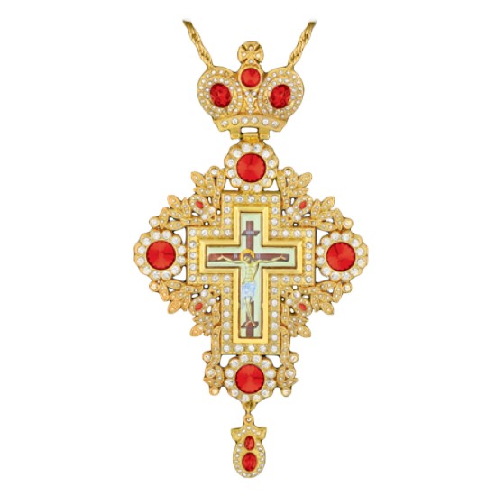 ΣΤΑΥΡΟΣ ΕΠΙΣΤΗΘΙΟΣ  ΕΠΙΧΡΥΣΟΣ ΣΜΑΛΤΟ ΚΟΚΚΙΝΗ ΠΕΤΡΑ