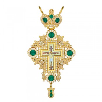 ΣΤΑΥΡΟΣ ΕΠΙΣΤΗΘΙΟΣ  ΕΠΙΧΡΥΣΟΣ ΣΜΑΛΤΟ ΠΡΑΣΙΝΗ ΠΕΤΡΑ