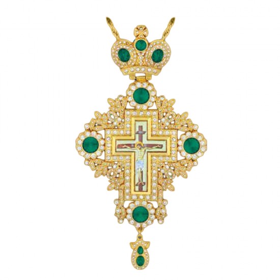 ΣΤΑΥΡΟΣ ΕΠΙΣΤΗΘΙΟΣ  ΕΠΙΧΡΥΣΟΣ ΣΜΑΛΤΟ ΠΡΑΣΙΝΗ ΠΕΤΡΑ