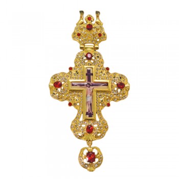 ΣΤΑΥΡΟΣ ΕΠΙΣΤΗΘΙΟΣ  ΕΠΙΧΡΥΣΟΣ ΣΜΑΛΤΟ ΚΟΚΚΙΝΗ ΠΕΤΡΑ