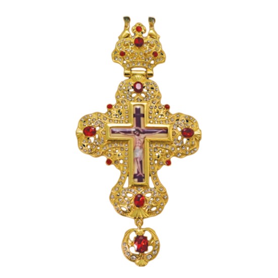 ΣΤΑΥΡΟΣ ΕΠΙΣΤΗΘΙΟΣ  ΕΠΙΧΡΥΣΟΣ ΣΜΑΛΤΟ ΚΟΚΚΙΝΗ ΠΕΤΡΑ