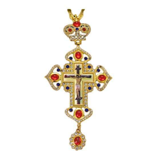 ΣΤΑΥΡΟΣ ΕΠΙΣΤΗΘΙΟΣ  ΕΠΙΧΡΥΣΟΣ ΣΜΑΛΤΟ ΚΟΚΚΙΝΗ-ΜΩΒ ΠΕΤΡΑ