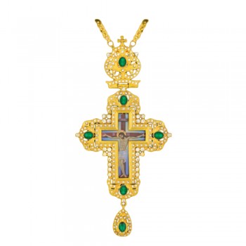 ΣΤΑΥΡΟΣ ΕΠΙΣΤΗΘΙΟΣ  ΕΠΙΧΡΥΣΟΣ ΣΜΑΛΤΟ ΠΡΑΣΙΝΕΣ-ΔΙΑΦΑΝΕΣ ΠΕΤΡΕΣ