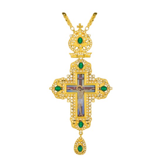 ΣΤΑΥΡΟΣ ΕΠΙΣΤΗΘΙΟΣ  ΕΠΙΧΡΥΣΟΣ ΣΜΑΛΤΟ ΠΡΑΣΙΝΕΣ-ΔΙΑΦΑΝΕΣ ΠΕΤΡΕΣ