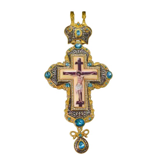 ΣΤΑΥΡΟΣ ΕΠΙΣΤΗΘΙΟΣ  ΕΠΙΧΡΥΣΟΣ ΑΝΤΙΚΕ ΜΠΛΕ ΠΕΤΡΑ