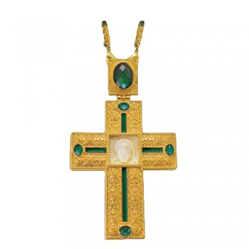 ΣΤΑΥΡΟΣ ΕΠΙΣΤΗΘΙΟΣ  ΕΠΙΧΡΥΣΟΣ ΜΕ ΑΠΟΜΙΜΗΣΗ ΕΛΕΦΑΝΤΟΔΟΝΤΟΥ ΠΡΑΣΙΝΗ ΠΕΤΡΑ