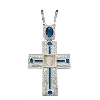 ΣΤΑΥΡΟΣ ΕΠΙΣΤΗΘΙΟΣ  ΕΠΙΝΙΚΕΛΩΜΕΝΟΣ ΜΕ ΑΠΟΜΙΜΗΣΗ ΕΛΕΦΑΝΤΟΔΟΝΤΟΥ ΜΠΛΕ ΠΕΤΡΑ