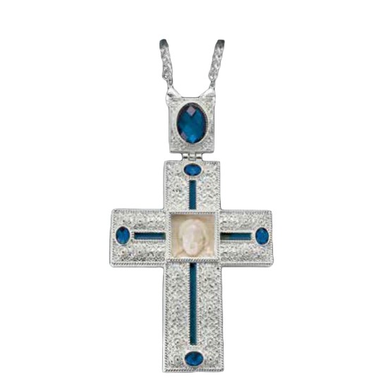 ΣΤΑΥΡΟΣ ΕΠΙΣΤΗΘΙΟΣ  ΕΠΙΝΙΚΕΛΩΜΕΝΟΣ ΜΕ ΑΠΟΜΙΜΗΣΗ ΕΛΕΦΑΝΤΟΔΟΝΤΟΥ ΜΠΛΕ ΠΕΤΡΑ