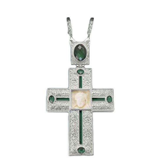 ΣΤΑΥΡΟΣ ΕΠΙΣΤΗΘΙΟΣ  ΕΠΙΝΙΚΕΛΩΜΕΝΟΣ ΜΕ ΑΠΟΜΙΜΗΣΗ ΕΛΕΦΑΝΤΟΔΟΝΤΟΥ ΠΡΑΣΙΝΗ ΠΕΤΡΑ