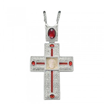 ΣΤΑΥΡΟΣ ΕΠΙΣΤΗΘΙΟΣ  ΕΠΙΝΙΚΕΛΩΜΕΝΟΣ ΜΕ ΑΠΟΜΙΜΗΣΗ ΕΛΕΦΑΝΤΟΔΟΝΤΟΥ ΚΟΚΚΙΝΗ ΠΕΤΡΑ