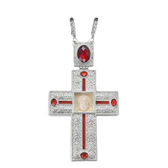 ΣΤΑΥΡΟΣ ΕΠΙΣΤΗΘΙΟΣ  ΕΠΙΝΙΚΕΛΩΜΕΝΟΣ ΜΕ ΑΠΟΜΙΜΗΣΗ ΕΛΕΦΑΝΤΟΔΟΝΤΟΥ ΚΟΚΚΙΝΗ ΠΕΤΡΑ