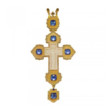 ΣΤΑΥΡΟΣ ΕΠΙΣΤΗΘΙΟΣ  ΕΠΙΧΡΥΣΟΣ ΜΕ ΑΠΟΜΙΜΗΣΗ ΕΛΕΦΑΝΤΟΔΟΝΤΟΥ ΜΠΛΕ ΠΕΤΡΑ