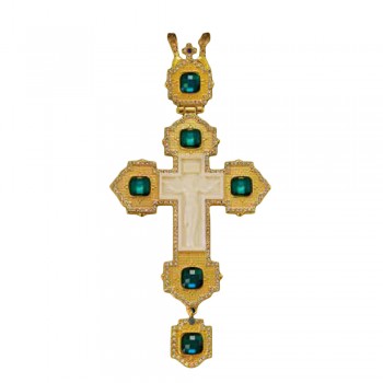 ΣΤΑΥΡΟΣ ΕΠΙΣΤΗΘΙΟΣ  ΕΠΙΧΡΥΣΟΣ ΜΕ ΑΠΟΜΙΜΗΣΗ ΕΛΕΦΑΝΤΟΔΟΝΤΟΥ ΠΡΑΣΙΝΗ ΠΕΤΡΑ