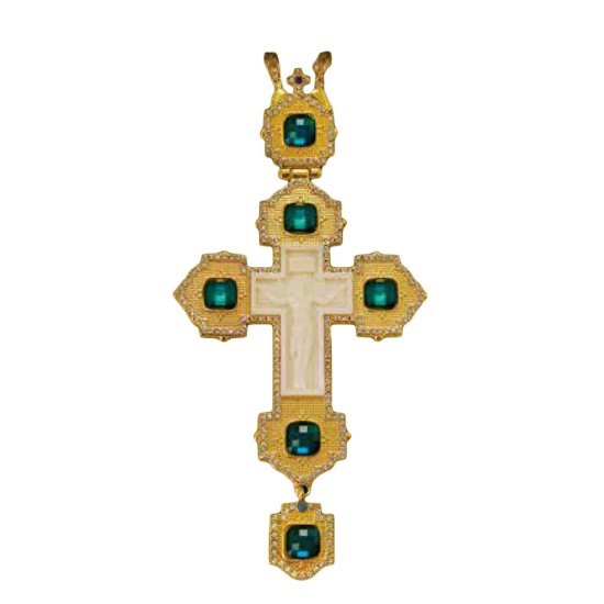 ΣΤΑΥΡΟΣ ΕΠΙΣΤΗΘΙΟΣ  ΕΠΙΧΡΥΣΟΣ ΜΕ ΑΠΟΜΙΜΗΣΗ ΕΛΕΦΑΝΤΟΔΟΝΤΟΥ ΠΡΑΣΙΝΗ ΠΕΤΡΑ