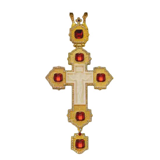 ΣΤΑΥΡΟΣ ΕΠΙΣΤΗΘΙΟΣ  ΕΠΙΧΡΥΣΟΣ ΜΕ ΑΠΟΜΙΜΗΣΗ ΕΛΕΦΑΝΤΟΔΟΝΤΟΥ ΚΟΚΚΙΝΗ ΠΕΤΡΑ