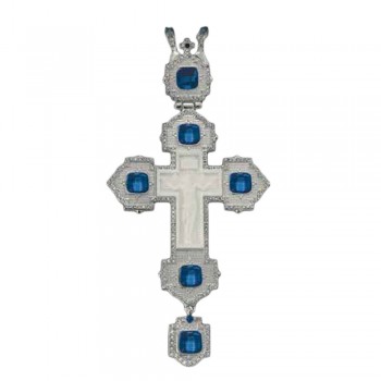 ΣΤΑΥΡΟΣ ΕΠΙΣΤΗΘΙΟΣ  ΕΠΙΝΙΚΕΛΩΜΕΝΟΣ ΜΕ ΑΠΟΜΙΜΗΣΗ ΕΛΕΦΑΝΤΟΔΟΝΤΟΥ ΜΠΛΕ ΠΕΤΡΑ