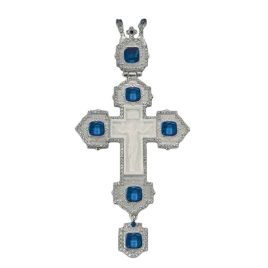 ΣΤΑΥΡΟΣ ΕΠΙΣΤΗΘΙΟΣ  ΕΠΙΝΙΚΕΛΩΜΕΝΟΣ ΜΕ ΑΠΟΜΙΜΗΣΗ ΕΛΕΦΑΝΤΟΔΟΝΤΟΥ ΜΠΛΕ ΠΕΤΡΑ