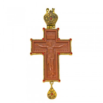 ΣΤΑΥΡΟΣ ΕΠΙΣΤΗΘΙΟΣ ΞΥΛΙΝΟΣ ΜΕ ΕΠΙΧΡΥΣΟ ΔΕΣΙΜΟ ΚΑΙ ΚΟΚΚΙΝΗ ΠΕΤΡΑ