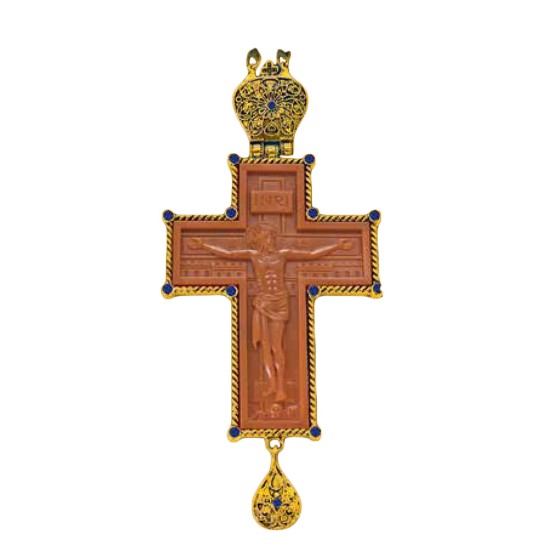 ΣΤΑΥΡΟΣ ΕΠΙΣΤΗΘΙΟΣ ΞΥΛΙΝΟΣ ΜΕ ΕΠΙΧΡΥΣΟ ΔΕΣΙΜΟ ΚΑΙ ΜΩΒ ΠΕΤΡΑ