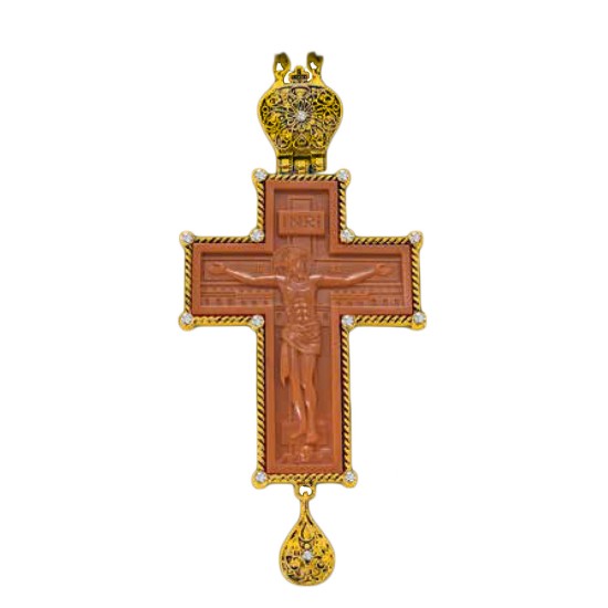 ΣΤΑΥΡΟΣ ΕΠΙΣΤΗΘΙΟΣ ΞΥΛΙΝΟΣ ΜΕ ΕΠΙΧΡΥΣΟ ΔΕΣΙΜΟ ΚΑΙ ΔΙΑΦΑΝΗ ΠΕΤΡΑ