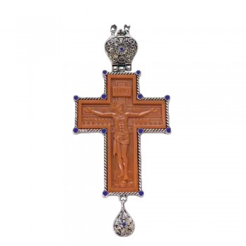 ΣΤΑΥΡΟΣ ΕΠΙΣΤΗΘΙΟΣ ΞΥΛΙΝΟΣ ΜΕ ΕΠΙΝΙΚΕΛΩΜΕΝΟ ΔΕΣΙΜΟ ΚΑΙ ΜΩΒ ΠΕΤΡΑ