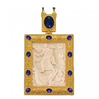 ΕΓΚΟΛΠΙΟ ΕΠΙΧΡΥΣΟ ΜΕ ΑΠΟΜΙΜΗΣΗ ΕΛΕΦΑΝΤΟΔΟΝΤΟΥ ΚΑΙ ΜΩΒ ΠΕΤΡΕΣ