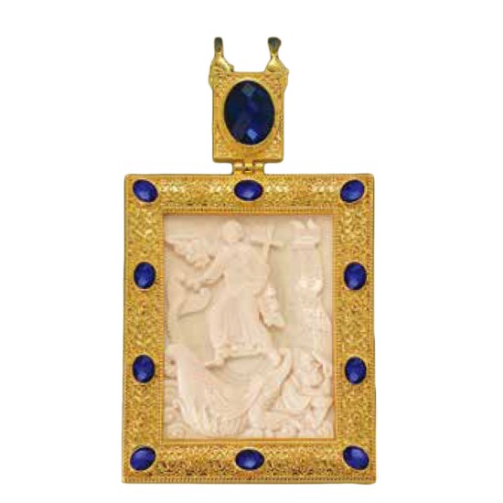 ΕΓΚΟΛΠΙΟ ΕΠΙΧΡΥΣΟ ΜΕ ΑΠΟΜΙΜΗΣΗ ΕΛΕΦΑΝΤΟΔΟΝΤΟΥ ΚΑΙ ΜΩΒ ΠΕΤΡΕΣ