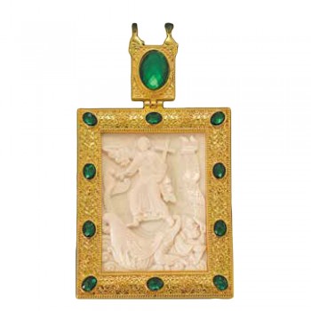 ΕΓΚΟΛΠΙΟ ΕΠΙΧΡΥΣΟ ΜΕ ΑΠΟΜΙΜΗΣΗ ΕΛΕΦΑΝΤΟΔΟΝΤΟΥ ΚΑΙ ΠΡΑΣΙΝΕΣ ΠΕΤΡΕΣ